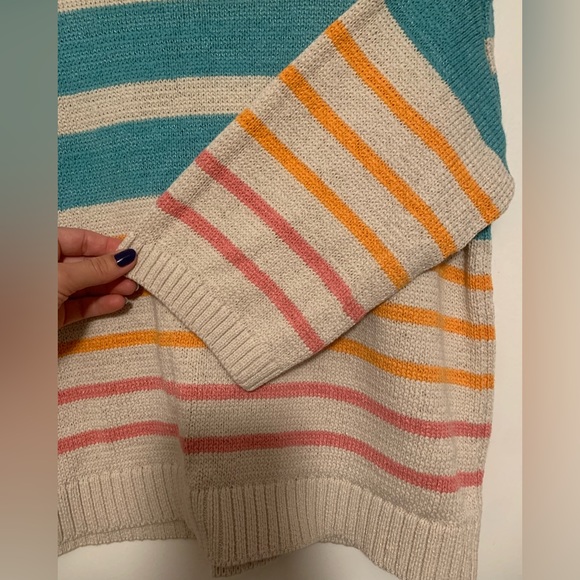 Cute lightweight striped Loft sweater, teal beige orange knit - Picture 4 of 7